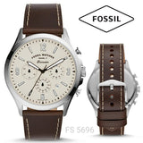 Fossil Forrester Chronograph Cream Dial Brown Leather Strap Watch for Men - FS5696