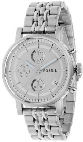Fossil Boyfriend Chronograph Silver Dial Silver Steel Strap Watch for Women - ES2198