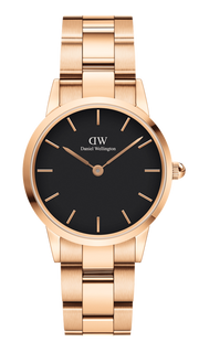 Daniel Wellington Iconic Link Black Dial Rose Gold Steel Strap Watch For Men - DW00100344