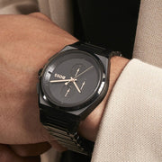 Hugo Boss Steer Chronorgaph Black Dial Black Steel Strap Watch For Men - 1514068