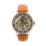 Fossil Boyfriend Automatic Skeleton Silver Dial Brown Leather Strap Watch for Women - ME3109