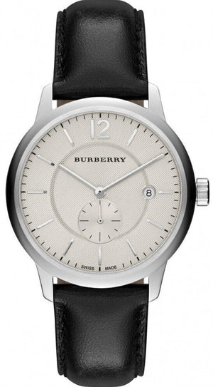 Burberry The Classic Horseferry Beige Dial Black Leather Strap Watch for Men - BU10000