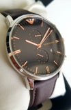 Emporio Armani Classic Chronograph Brown Dial Brown Leather Strap Watch For Men - AR0387