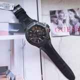 Guess Rigor Analog Black Dial Black Leather Strap Watch For Men - W0040G1