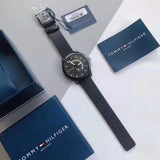 Tommy Hilfiger Denim Quartz Black Dial Black Leather Strap Watch for Men - 1791479