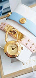 Versace Medusa Lock Icon Quartz Gold Dial Pink & Blue Leather Strap Watch For Women - VEDW00219