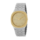 Gucci 25H Quartz Gold Dial Silver Steel Strap Unisex Watch - YA163403