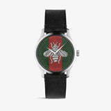 Gucci G Timeless Quartz Green & Red Dial Black Leather Strap Watch For Men - YA1264149