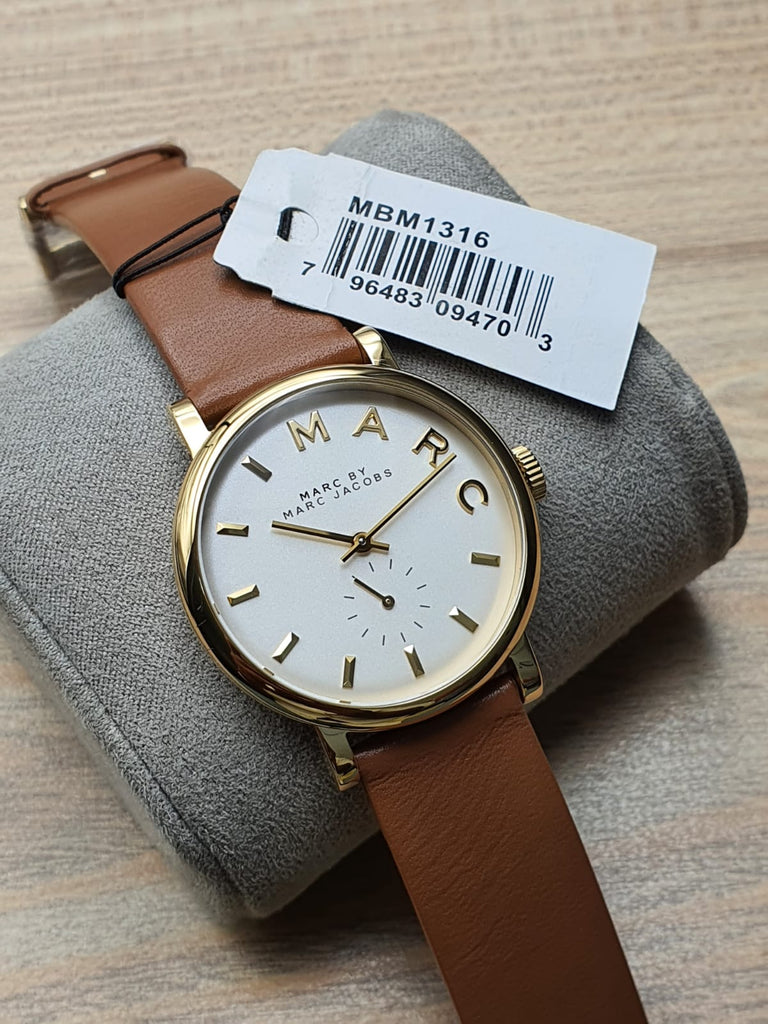 新品 MBM1316 Marc Jacobs Baker White Dial Brown Leather Strap Watch for Womern