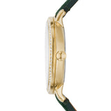 Fossil Jacqueline Multifunction Moonphase Mother of Pearl White Dial Green Leather Strap Watch for Women - ES5244