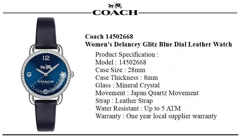 Coach Delancey Navy Blue Dial Blue Leather Strap Watch for Women - 14502668