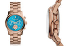 Michael Kors Runway Chronograph Turquoise Dial Rose Gold Steel Strap Watch For Women - MK6164