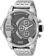 Diesel Little Daddy Chronograph Black Dial Silver Steel Strap Watch For Men - DZ7259