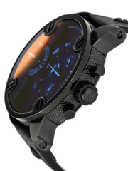 Diesel Little Daddy Black Dial Black Leather Strap Watch For Men - DZ7334
