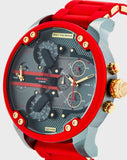 Diesel Mr Daddy 2.0 Chronograph Grey Dial Red Rubber Strap Watch For Men - DZ7430