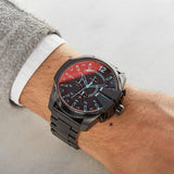 Diesel Mega Chief Chronograph Black Dial Black Steel Strap Watch For Men - DZ4318