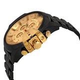 Diesel Mega Chief Chronograph Gold Dial Black Steel Strap Watch For Men - DZ4485