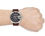 Diesel Mega Chief Chronograph Black Dial Brown Leather Strap Watch For Men - DZ4290