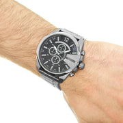 Diesel Mega Chief Chronograph Blue Dial Silver Steel Strap Watch For Men - DZ4417