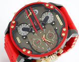 Diesel Mr Daddy 2.0 Chronograph Grey Dial Red Rubber Strap Watch For Men - DZ7430