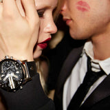 Diesel Mr Daddy Chronograph Black Dial Black Leather Strap Watch For Men - DZ7313