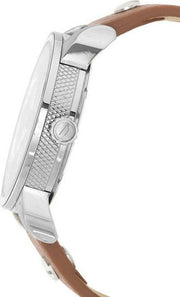 Diesel Mini Daddy Silver Dial Brown Leather Strap Watch For Men - DZ7309