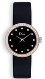 Dior La D De Diamonds Black Dial Black Leather Strap Watch for Women - CD047170A005 0000