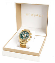 Versace V-Ray Chronograph Green Dial Gold Steel Strap Watch For Men - VE2I00621