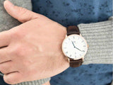 Daniel Wellington Dapper Bristol White Dial Brown Leather Strap Watch For Men - DW00100086