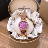 Michael Kors Mini Parker Multi-Function Plum Mother of Pearl Dial Rose Gold Steel Strap Watch For Women - MK6403