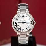 Cartier Ballon Bleu De Cartier Diamonds Silver Dial Silver Steel Strap Watch for Women - W4BB0023