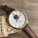Tissot Tradition Powermatic 80 Open Heart Silver Dial Jam Tangan Tali Kulit Coklat Untuk Pria - T063.907.36.038.00