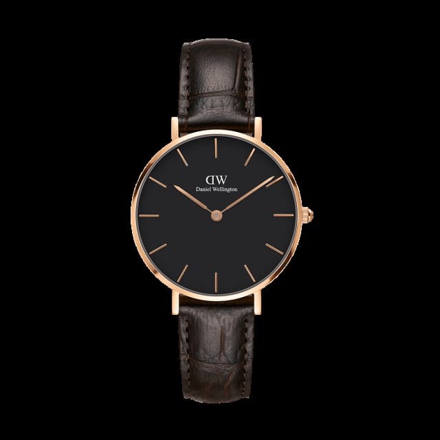 Daniel Wellington Classic Petite York relogio com pulseira de couro marrom com mostrador preto para mulheres