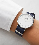 Daniel Wellington Classic Bayswater White Dial Blue NATO Strap Watch For Men - DW00100276