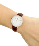 Daniel Wellington Petite St Mawes White Dial Brown Leather Strap Watch For Women - DW00100175