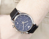 Emporio Armani Luigi Chronograph Blue Dial Black Leather Strap Watch For Men - AR1736