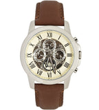 Fossil Grant Automatic White Dial Brown Leather Strap Watch for Men -  ME3027