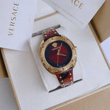 Versace Shadov Quartz Red Dial Red Leather Strap Watch for Women - VEBM00918