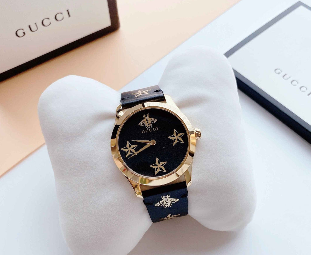 GUCCI Gタイムレス ビー 時計 ブラック×ゴールド ya1264055 GUCCI G-Timeless 38MM QTZ Star/Bee Dial Gold PVD Leather Watch