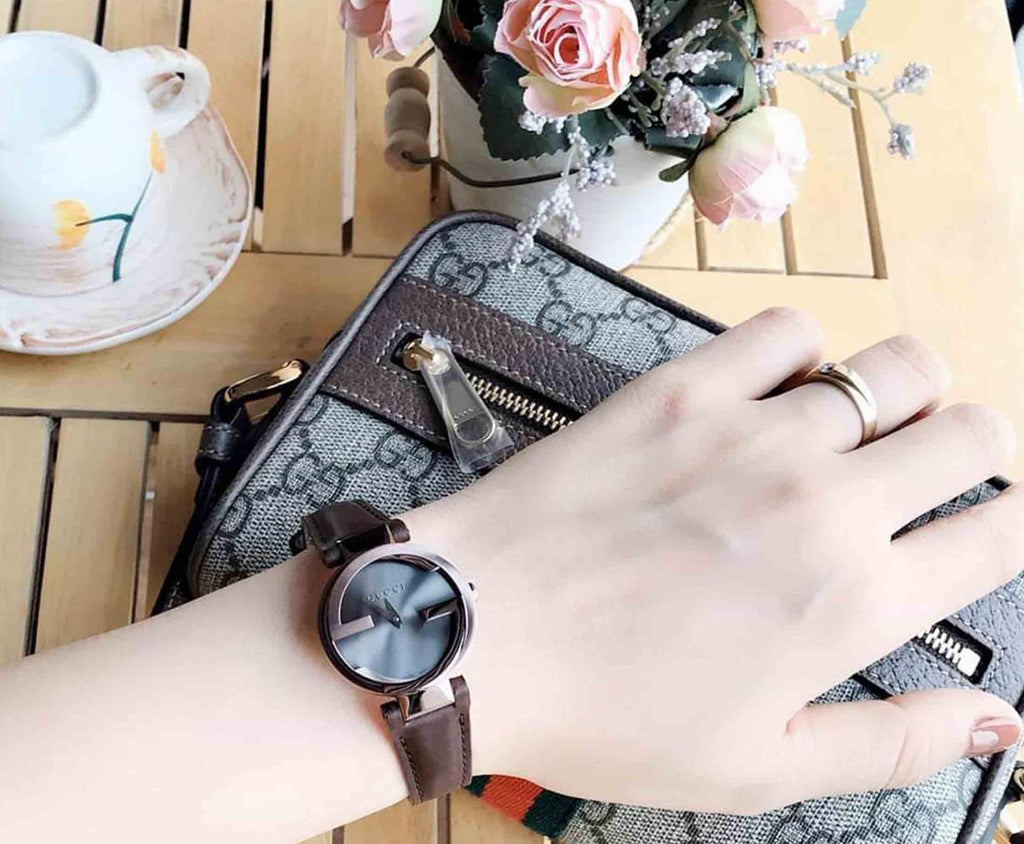 Gucci G Interlocking Brown Dial Brown Leather Strap Watch For Women
