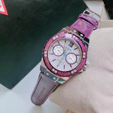 Guess Limelight Quartz Silver Dial Purple Leather Strap Watch For Women - W0775L6