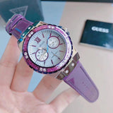 Guess Limelight Quartz Silver Dial Purple Leather Strap Watch For Women - W0775L6