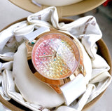 Guess Crush Crystals Gold Dial White Rubber Strap Watch for Women - W1223L3