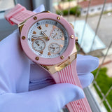 Guess Athena White Dial Pink Rubber Strap Watch For Women - GW0030L4