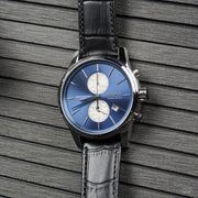 Hugo Boss Jet Chronograph Blue Dial Black Leather Strap Watch for Men - 1513283
