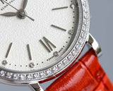 IWC Portofino Automatic Diamonds Silver Dial Red Leather Strap Watch for Women - IW357408