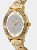 Guess Analog Diamonds Silver Dial Gold Steel Strap Watch For Women - W1013l2