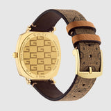 Gucci Grip Disney Mickey Mouse Gold Dial Brown Leather Strap Watch For Women - YA157420