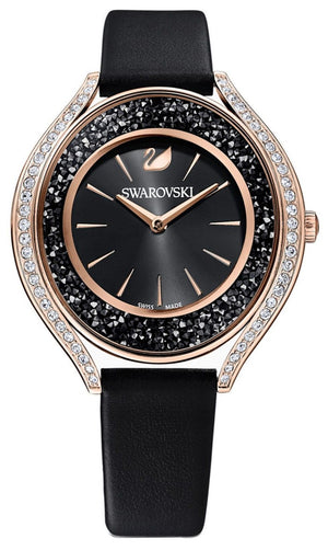 Swarovski Crystalline Aura Black Dial Black Leather Strap Watch for Women - 5558634