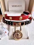 Versace Medusa Lock Icon Gold Dial Red Leather Strap Watch for Women - VEDW00119